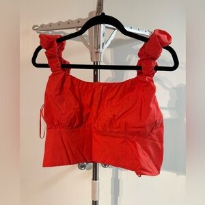Abercrombie Poplin Scrunch Strap Set Top and Midi Skirt Size Large Red